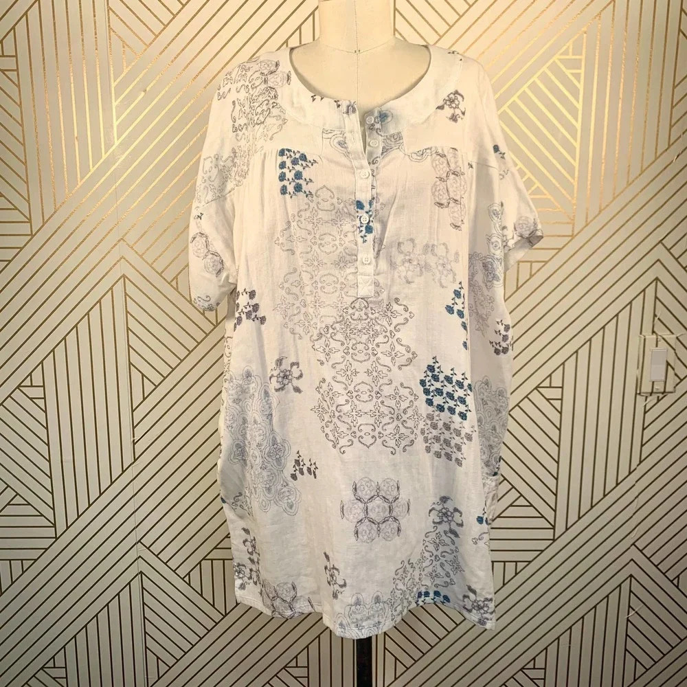 Johnny Was Lubeck White Oversized‎ Tunic Top